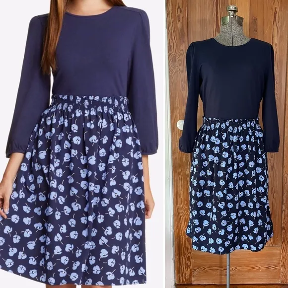 NWT Draper James Long Sleeve Knit to Woven Floral Midi Dress - Sz Small - Image 2