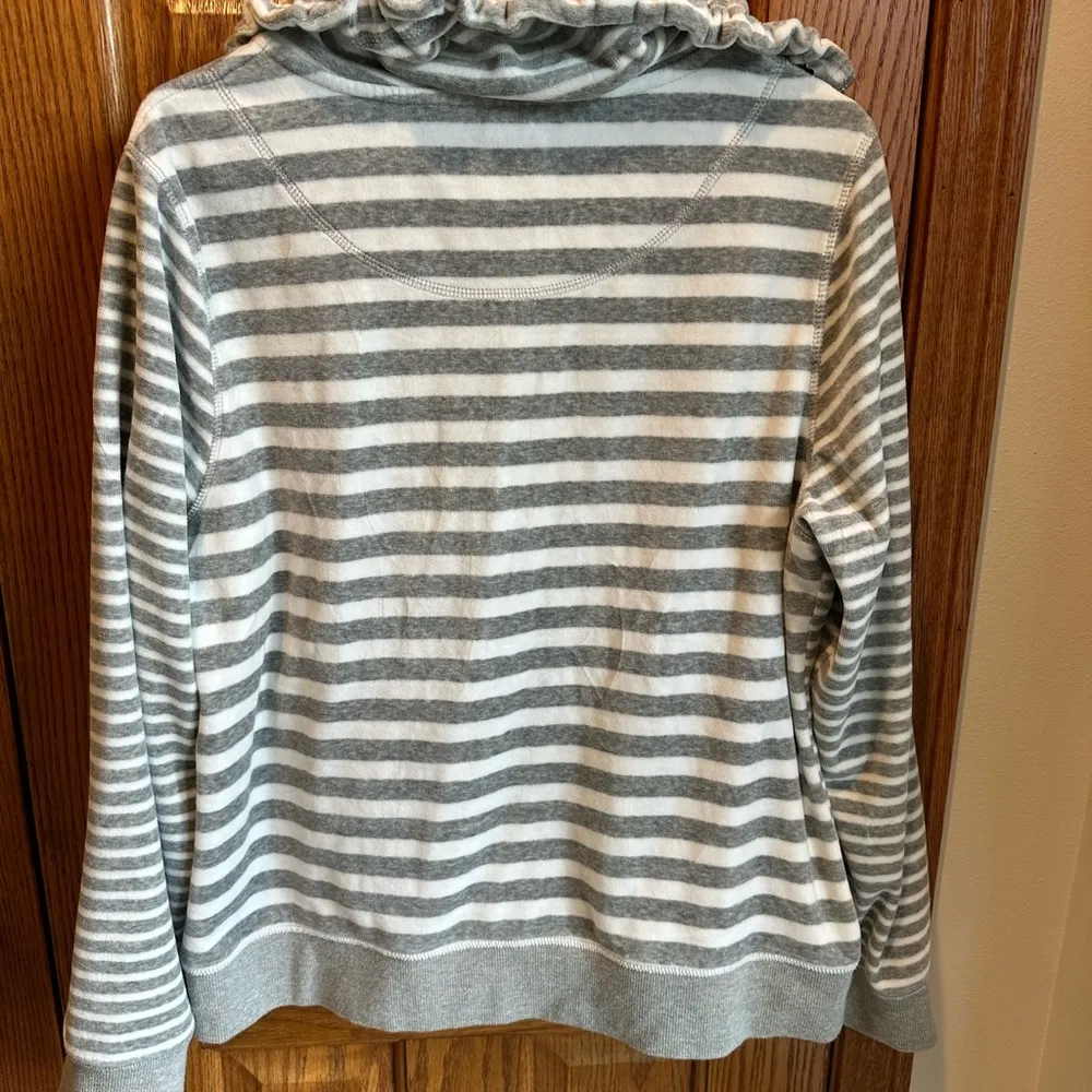 Calvin Klein Sz XL Striped Velour Zip Up Cowl Neck Sweatshirt gray and white - Image 5