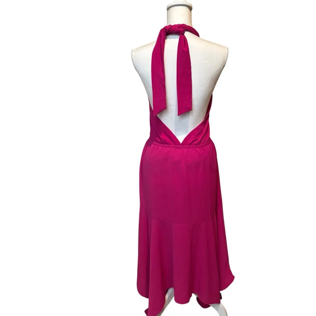 Vici Women’s Fuchsia Pink Asymmetrical‎ Halter Mindi Dress size medium lined - Image 2