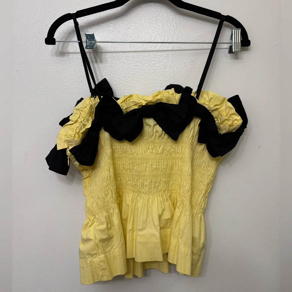 NWT Damson Madder Bea Bow Cotton Peplum Camisole | Women’s Feminine Top Yellow Size 12 - Image 5