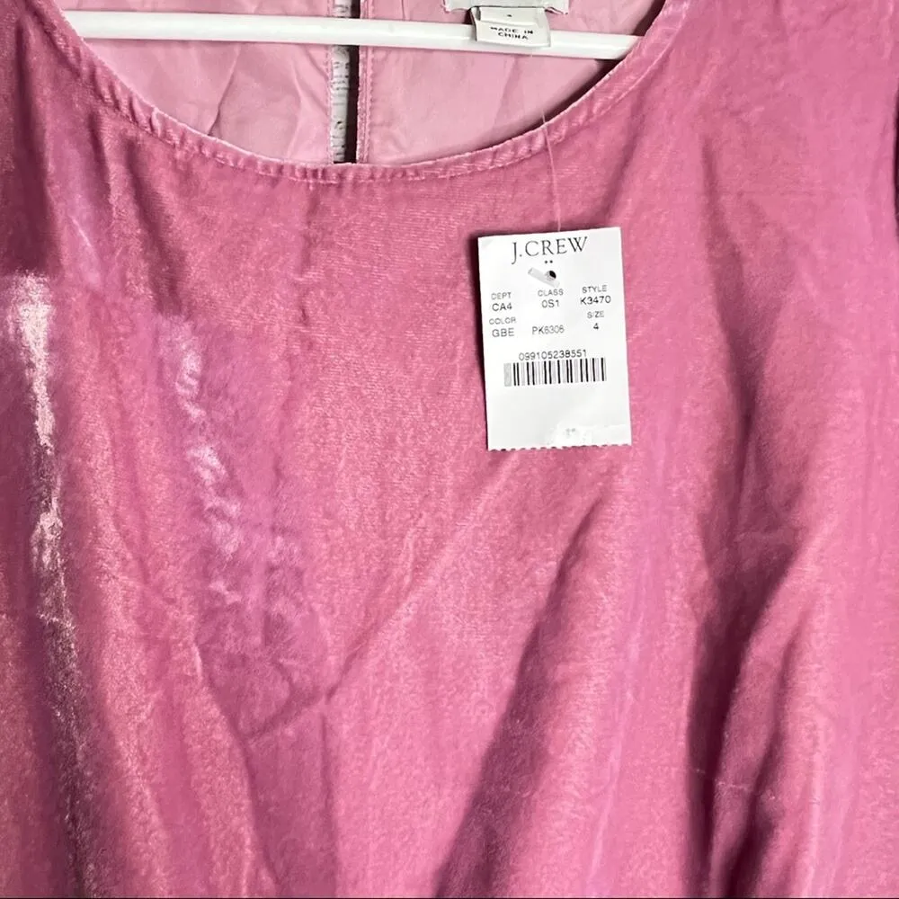 J.Crew Women's Pink Blush Velvet Long Sleeve Dress Sz 4 - Image 9