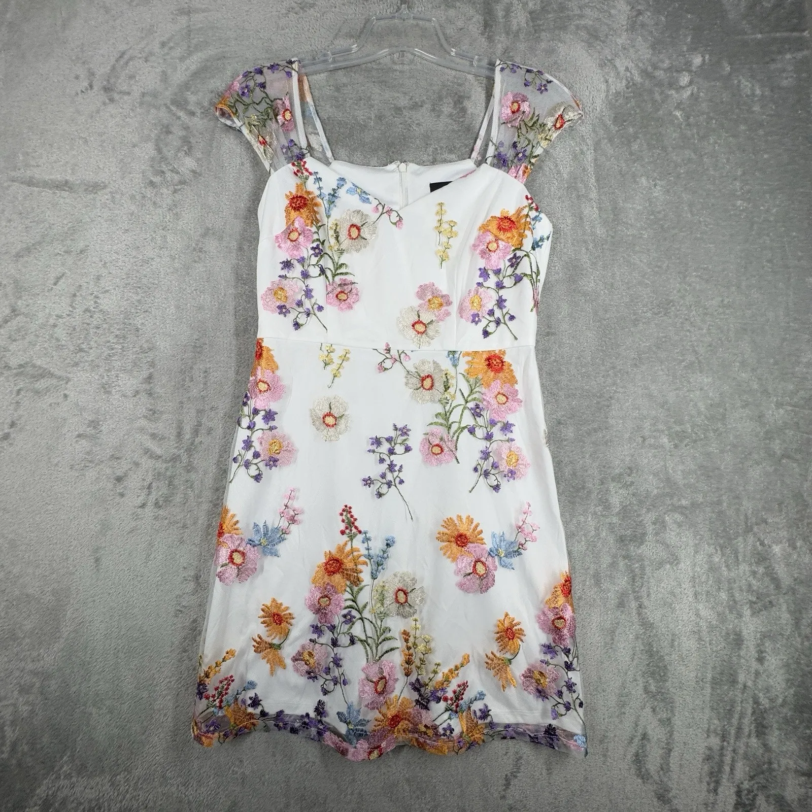 Adrianna Papell Dress Womens 6 White Multi Embroidered Floral Mesh Party Wedding - Image 2