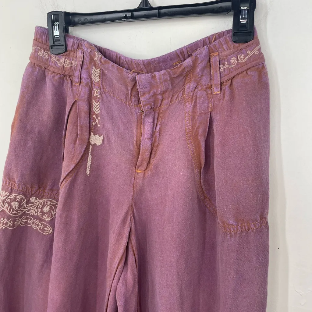 Anthropologie Boho Embroidered Parachute Pants size XS purple distressed - Image 2