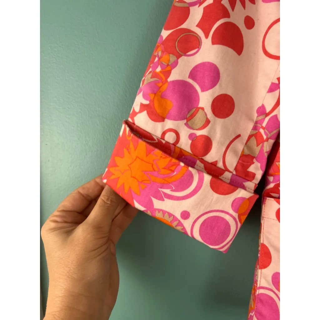 JohnPaulRichard Women’s Size 6 Stretch Blazer Jacket Pink Orange Floral Mod Retr - Image 7