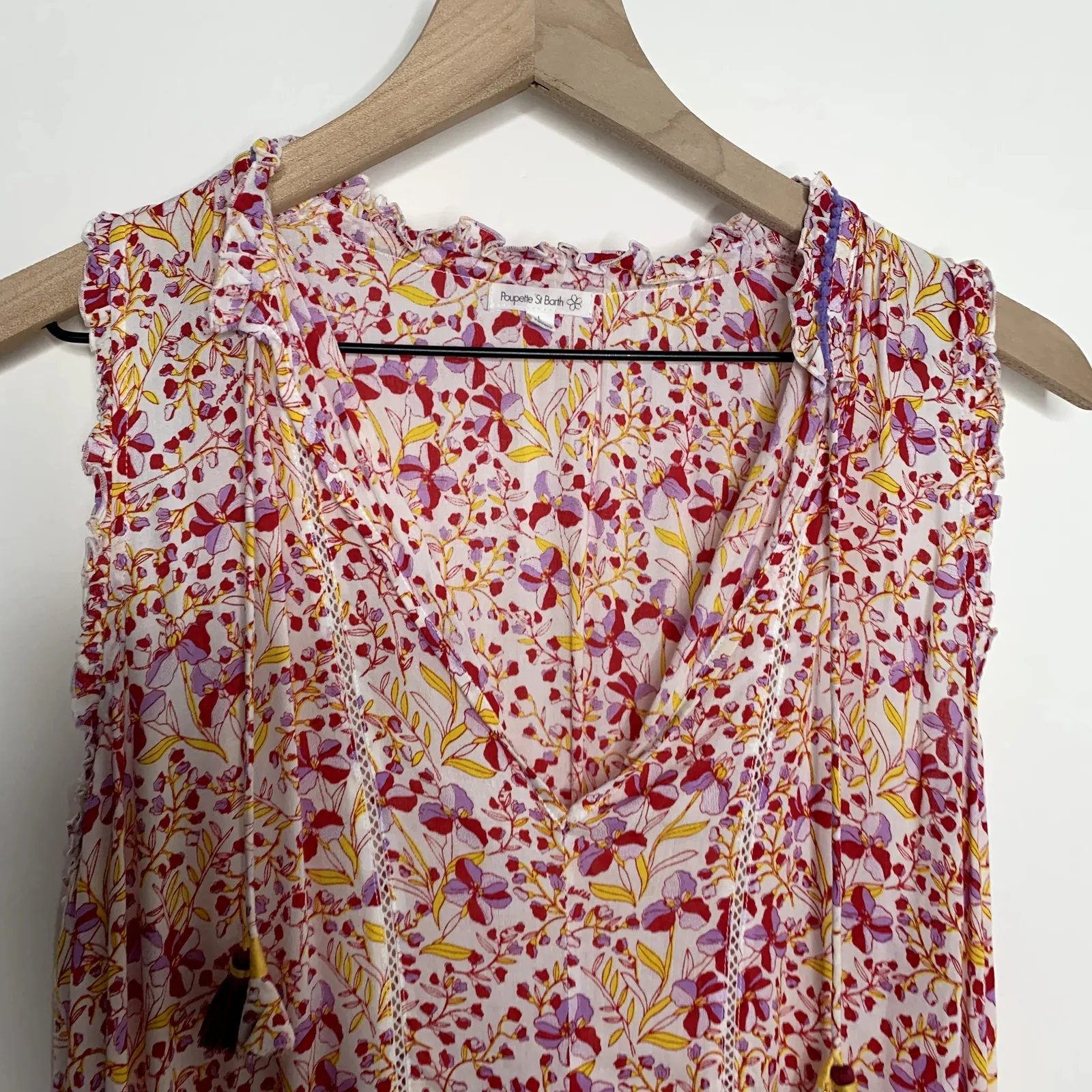 POUPETTE ST BARTH Clara Mini Dress Floral Cotton Jonquille Womens Large - Image 9