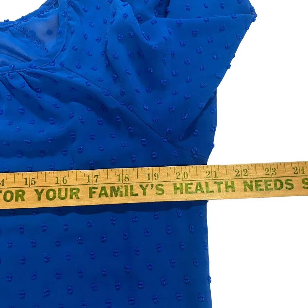 New York & Company Womens Swiss Dot Blouse Top Royal Blue ¾ Balloon Sleeve Sz XS - Image 7