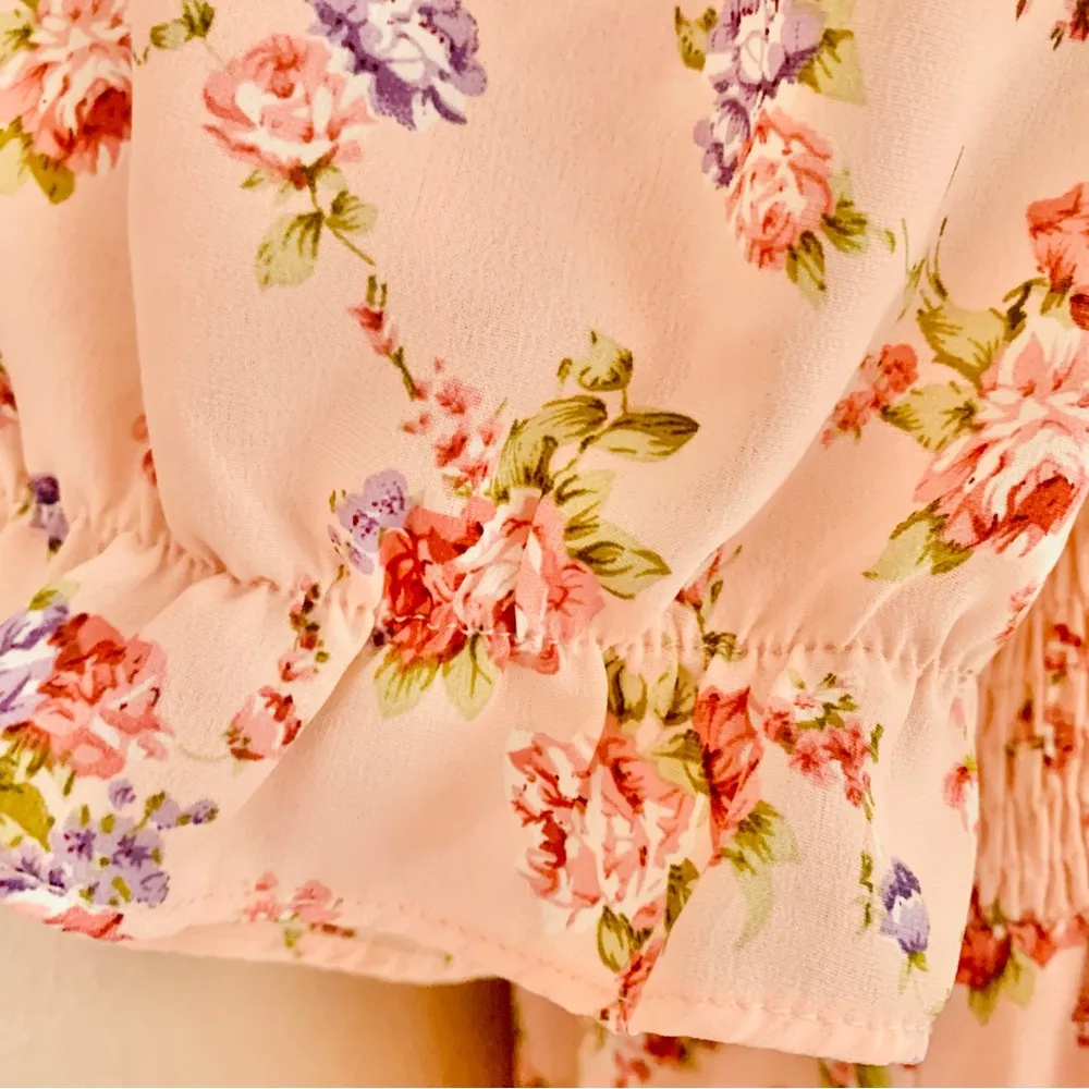 Allegra K Pink Purple Green Floral Smocked Midi Dress. - Image 5