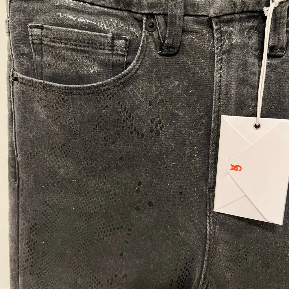 Good American Grey Snakeskin Metallic Coated High Rise Skinny Jeans NWT Grunge 0 - Image 4