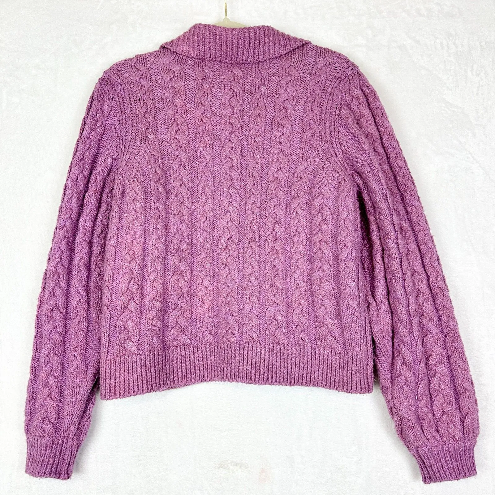 Anthropologie Maeve Hourglass Cable Cardigan Sweater Size Large Lavender - Image 6