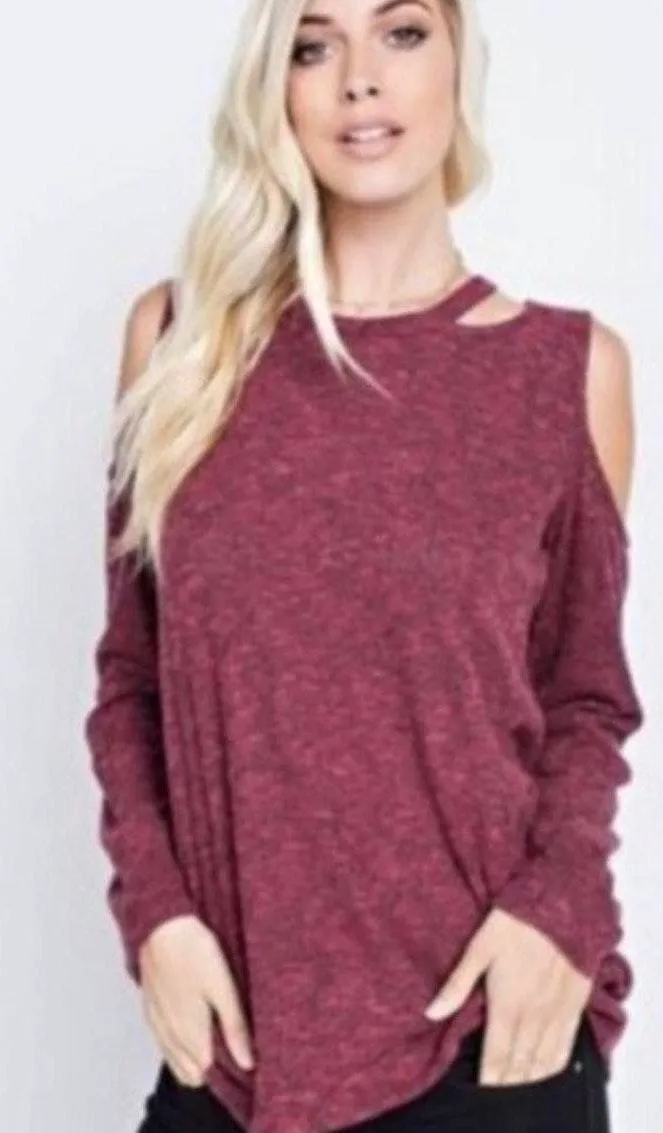 Cold Shoulder Top Deconstructed Maroon M - Image 2