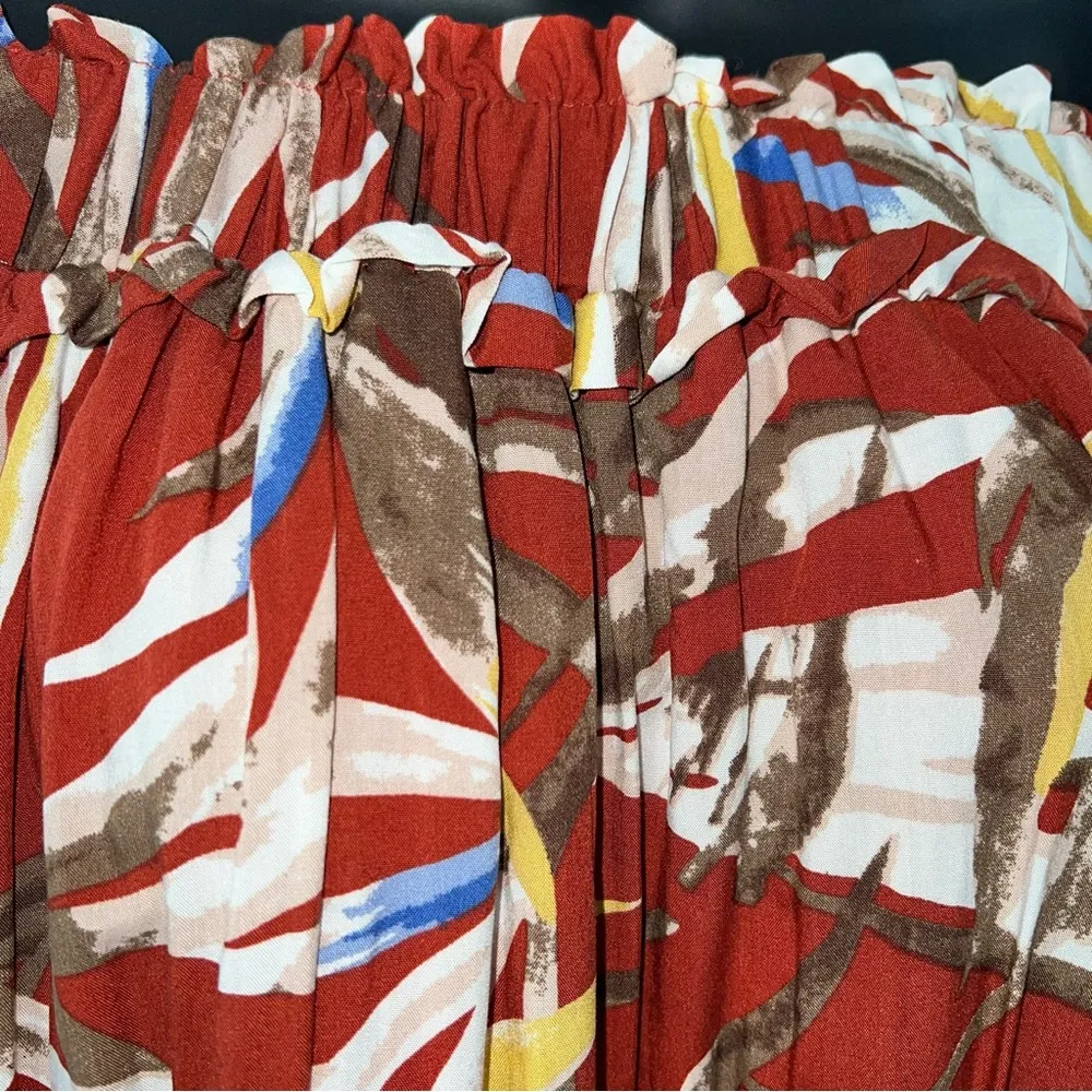 Entro Off the Shoulder Tropical Floral on Rust Swing Dress w/3/4 Sleeves-Size S - Image 3