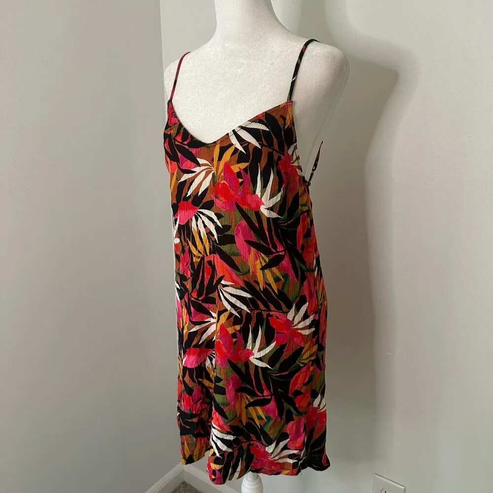 Billabong pink, black, orange & green tropical print mini dress size XS - Image 4