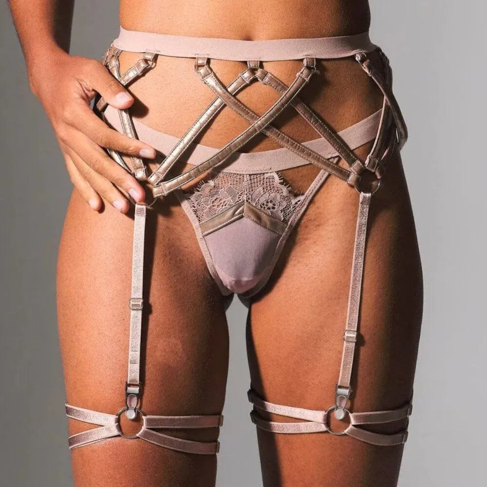 Thistle and Spire Strapped In Bronze Sidney Garter Belt Lingerie Size Medium Tan - Image 2