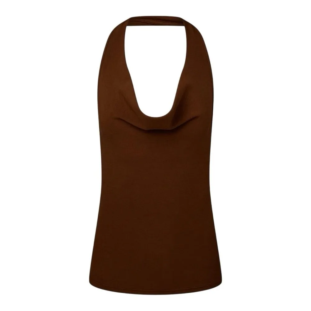 WeWoreWhat Halter Cowl Top XS Saddle Brown Cropped Knit Bodycon NWT - Image 2