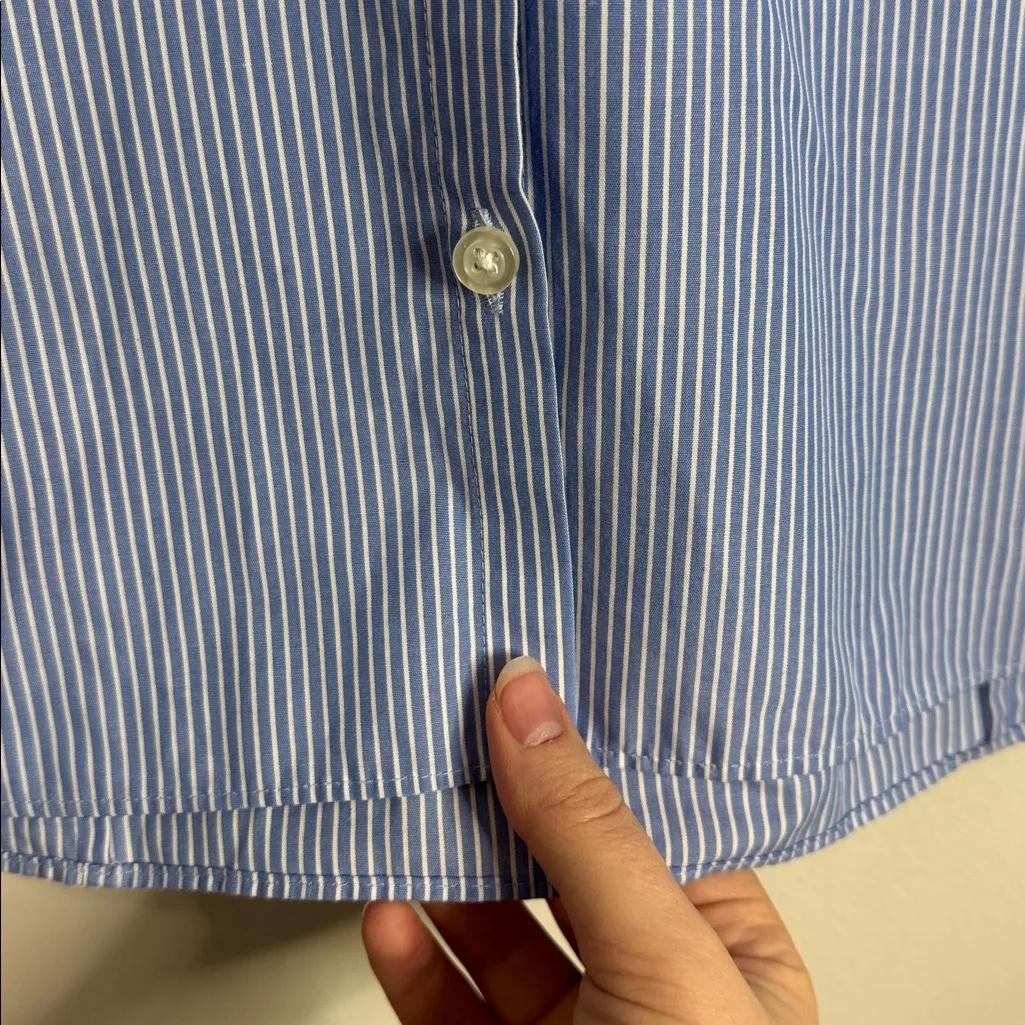 Lands' End Wrinkle Free Broadcloth Drap Fin Sans Fronces Pinstripe Shirt sz 14 - Image 6