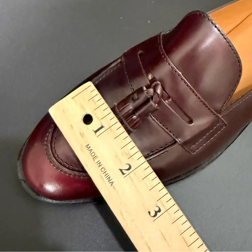 BROOKS BROTHERS Red Fleece Burgundy Leather Tassel Loafers Mules Womens Size 8.5 - Image 8