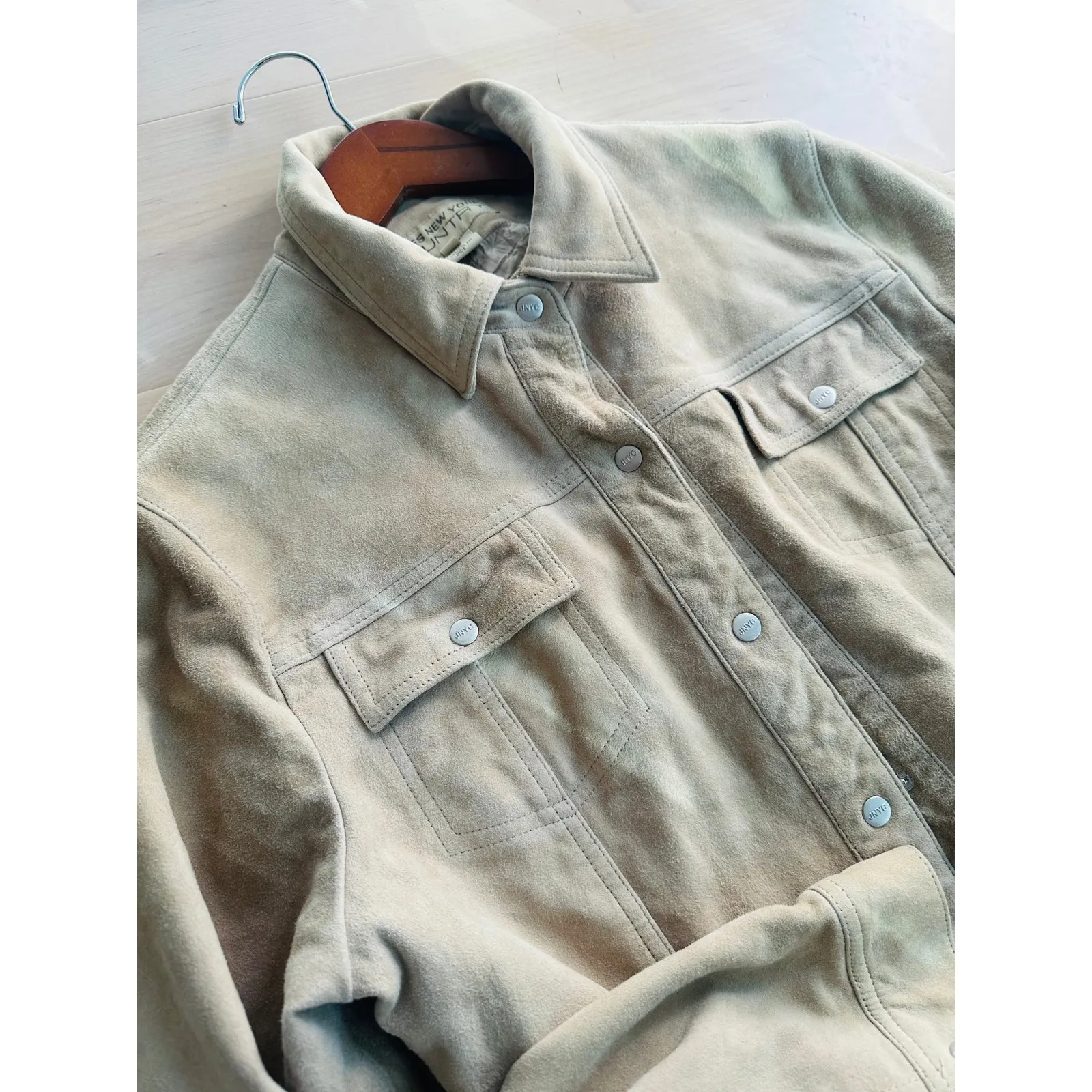 Leather Vintage Leather Suede Jacket Neutral Tan Size large - Image 2