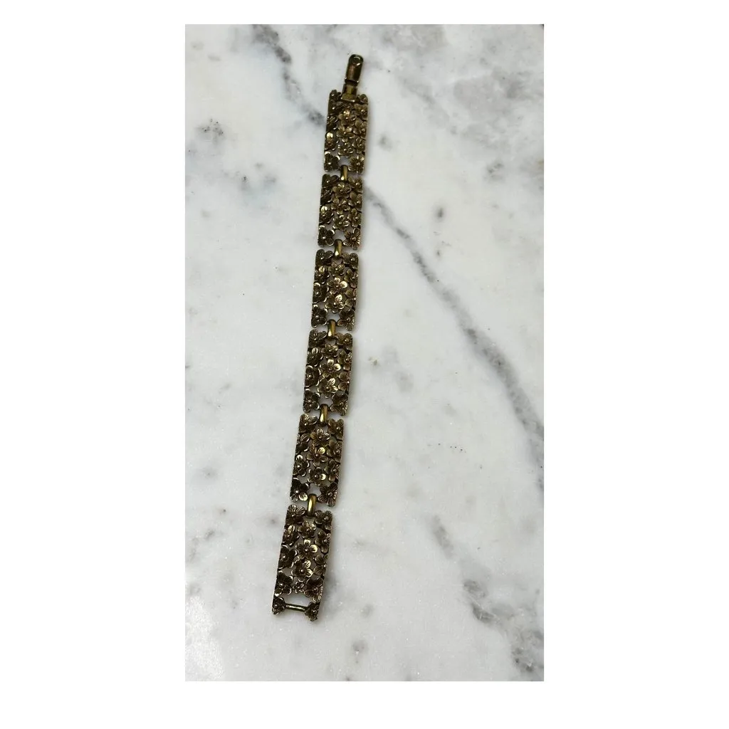 Vintage Coro Forget Me Not Flower Link Bracelet Filigree Design 1950s, Jewelry L Gold - Image 3