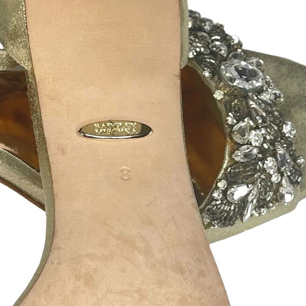 ❧ Barby Crystallized Heeled Sandals ❧ Gold Shimmery Leather ❧ 8M - Image 12