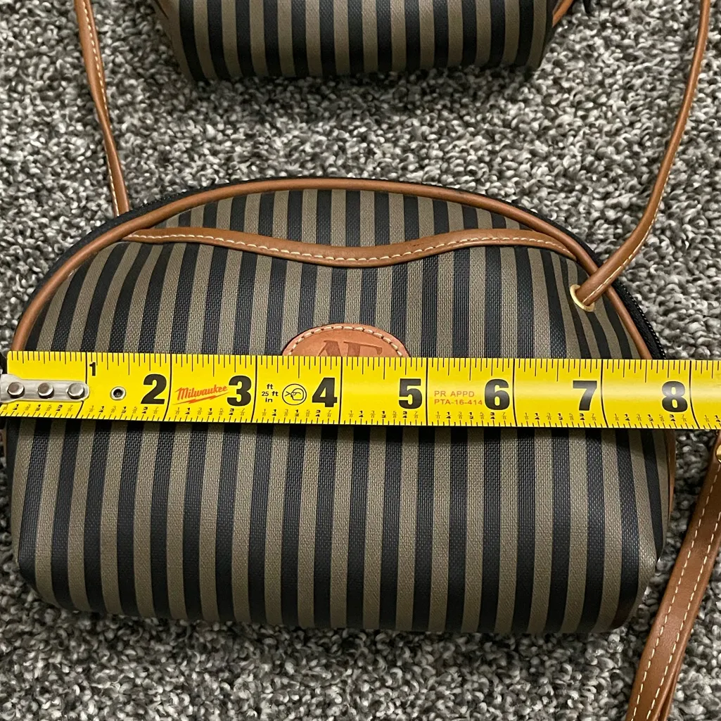 Vintage Allan Edward Black Brown Striped Crossbody Shoulder Bag Purse Wallet - Image 7