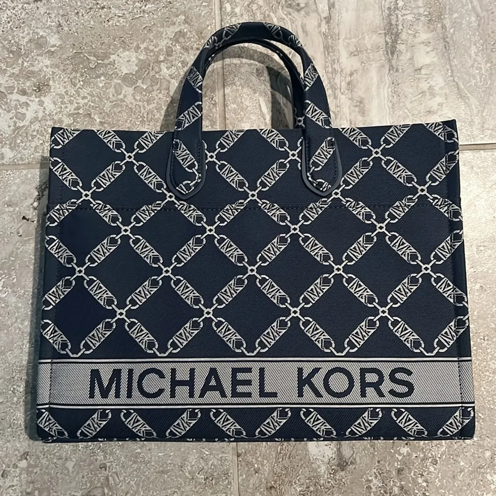 Michael Kors Gigi Large Grab Monogram Denim Tote Bag, Navy, New w/Tag (SOLD OUT) - Image 11