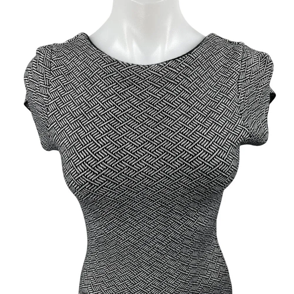 Zara Black White Short Sleeve Geometric Open Back Midi Bodycon Dress Size S - Image 3