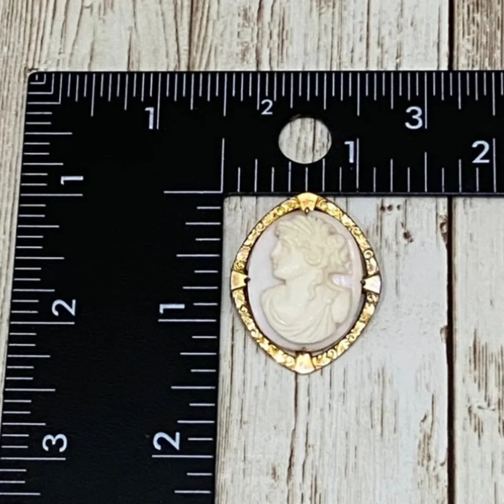 Vintage R&F Signed Cameo Pink Shell Art Noveau Victorian Brooch - Image 7