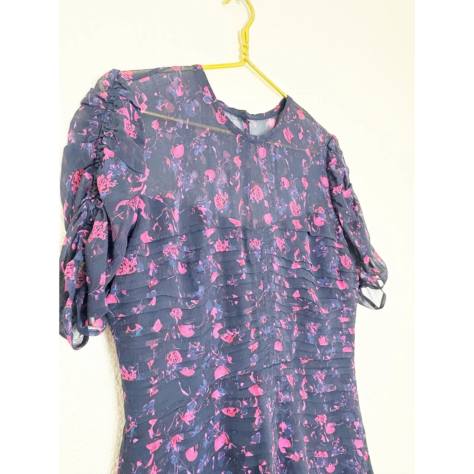 Tanya Taylor Falling Floral Carti Dress Size 10 Purple Silk Ruched Cocktail - Image 10