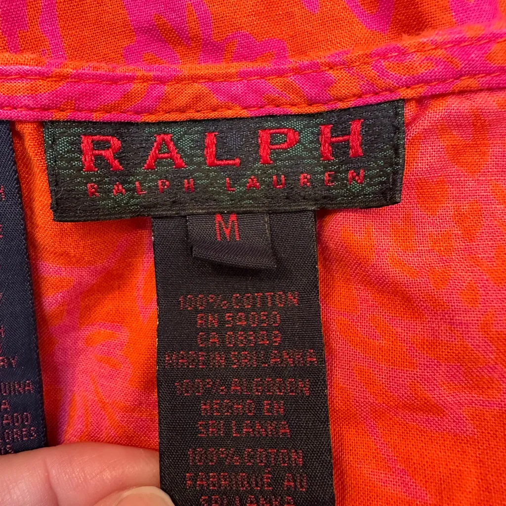 Ralph Lauren Front Tie Floral Orange Pink Midi Skirt Resort Vacation Size Medium - Image 9