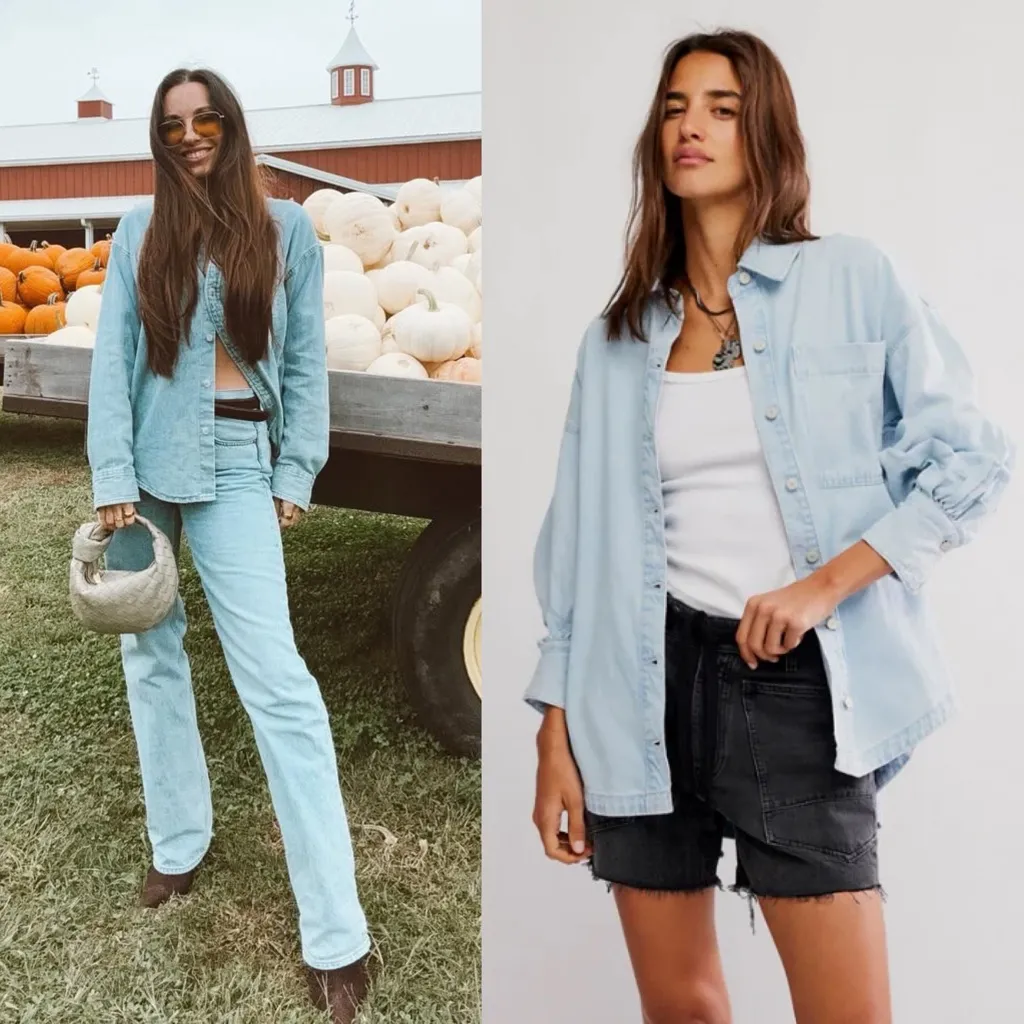 Free People We The Free Ashley Denim Shirt in Classic Blue S - Image 2