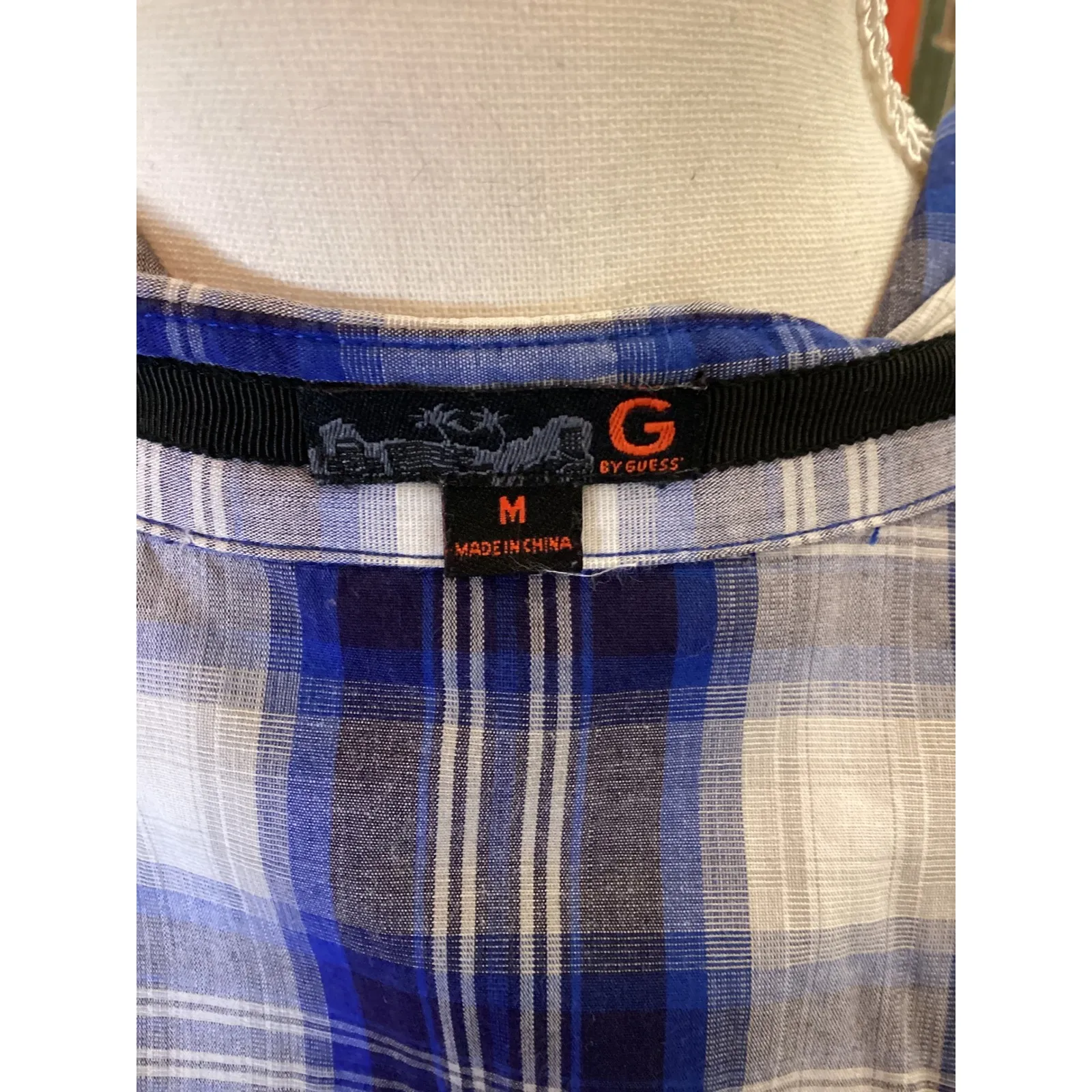 G by Guess Womens Blue Plaid Snap Button Western Shirt Embroidered Size Medium - Image 9