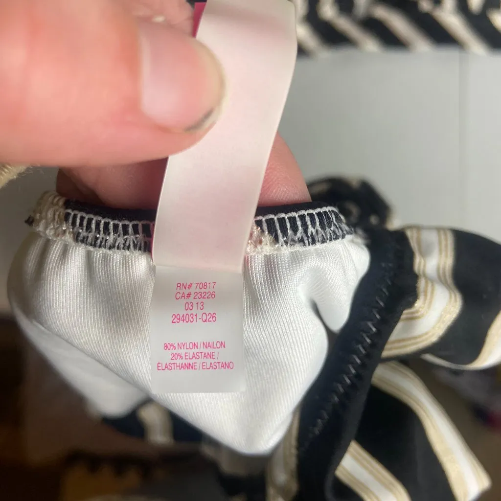 Victoria Secret Swimsuit Bikini Black White Striped Size Small Halter Top Y2k - Image 3