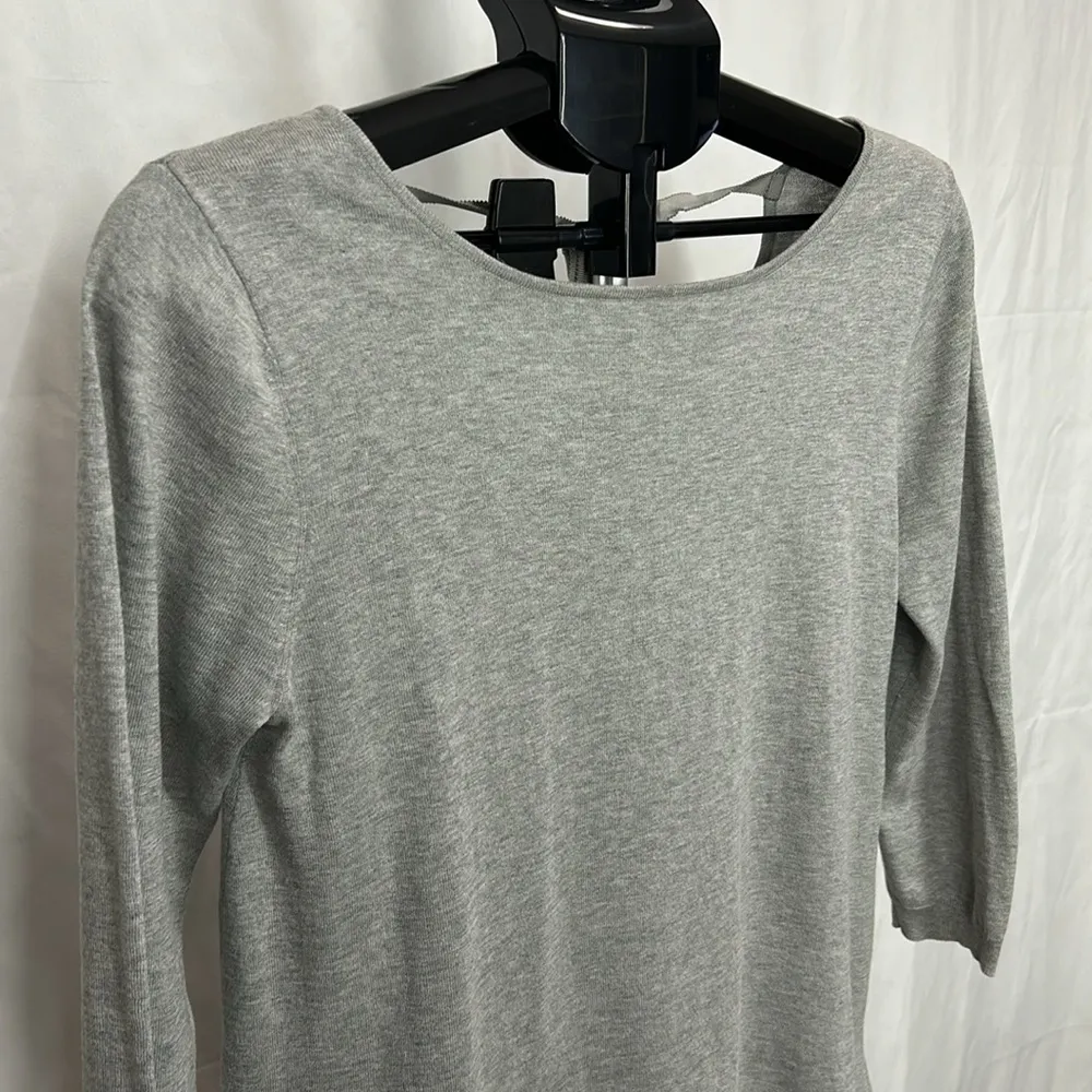 Garnet Hill Heathered Grey Silk Cotton Blend Knit Top Tie Back - Image 3