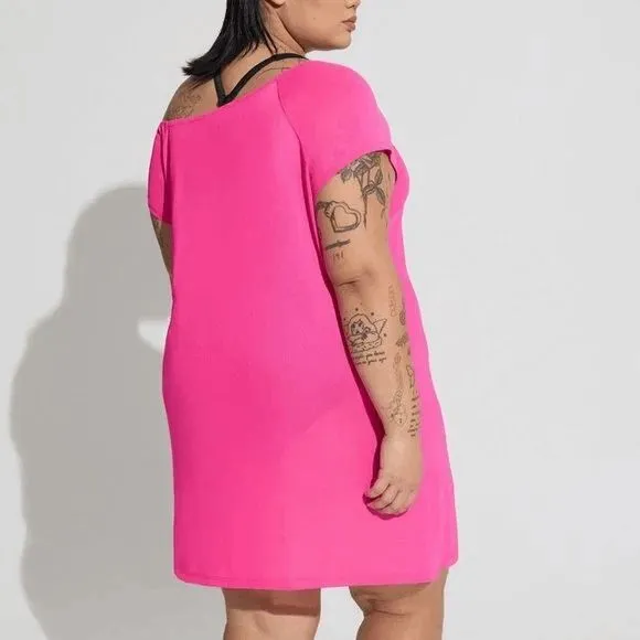 Torrid Hot Pink Glo Mesh Off The Shoulder Swim Coverup Size 0 Large NWT - Image 8