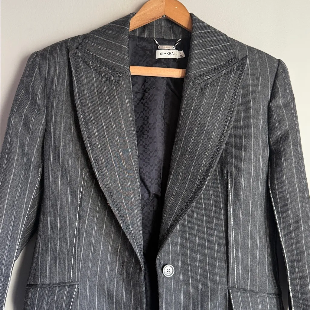 SIMKHAI Gamela Pinstripe Single Breasted Blazer In Grey Gray Size 6 - Image 6