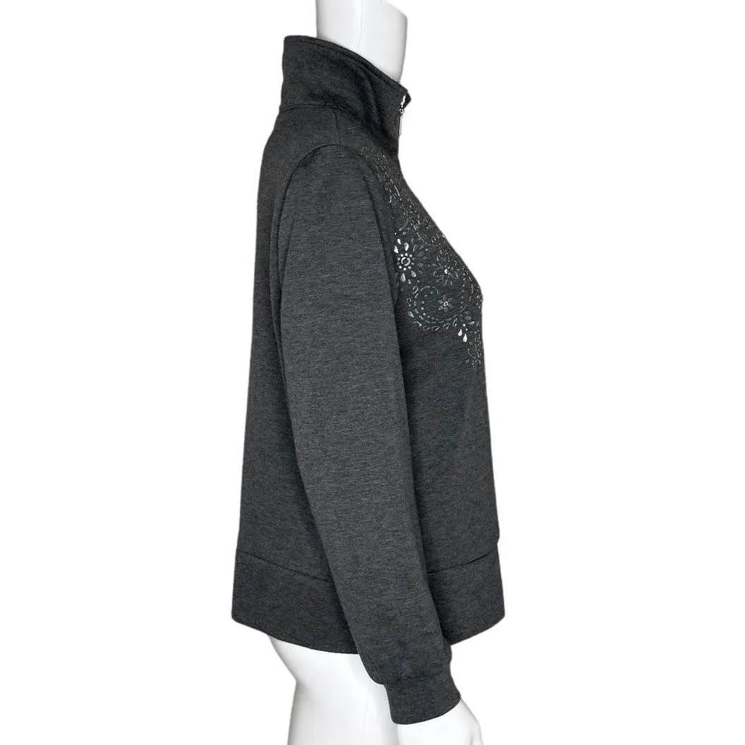 Susan Graver Shirt Womens XS Petite Gray Silver Zip Up Sweatshirt Basic Casual - Image 3