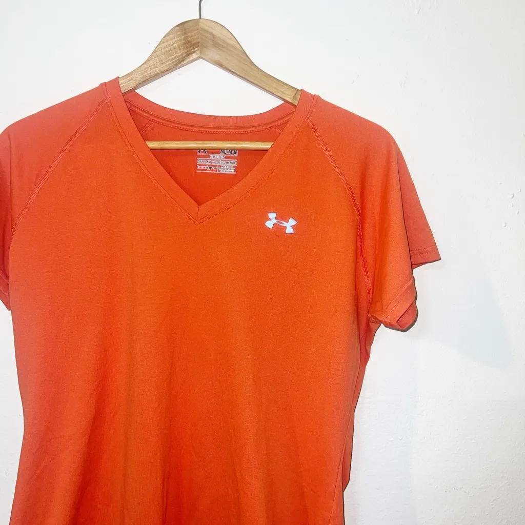 Under Armour semi fitted heat gear short sleeve Orange v neck shirt - Image 2