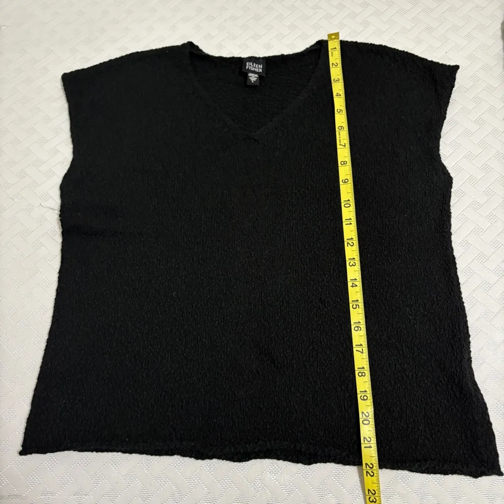 Eileen Fisher Women Cotton Short Cap Sleeve V-Neck Tee Vest in Black Size Large - Image 9
