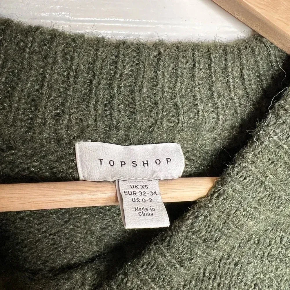 Topshop Women's Green Chunky Knit Mock Neck Oversized Sweater XS US 0-2 - Image 11