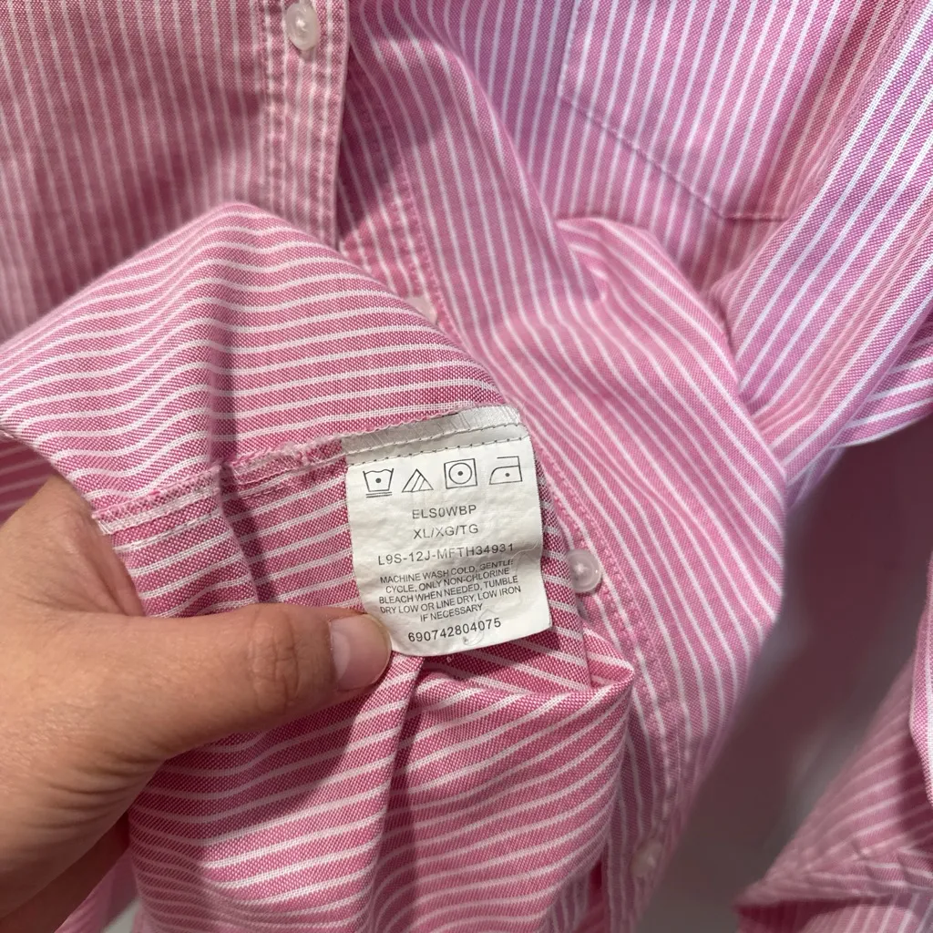 Riders by Lee Pink and White Striped Shirt size XL long sleeve button up - Image 9