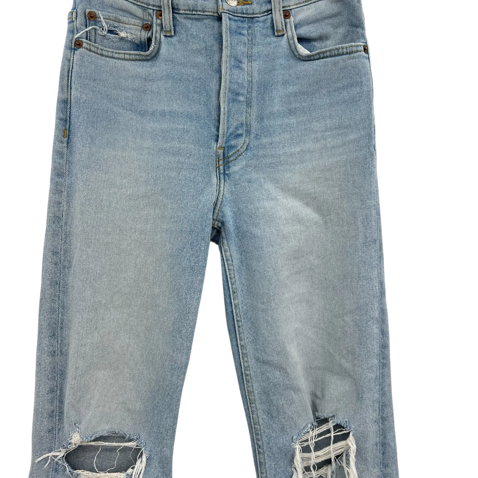 Re/Done 70s Stove Pipe Jeans Denim Seawater Destroyed Blue Size 27 - Image 6