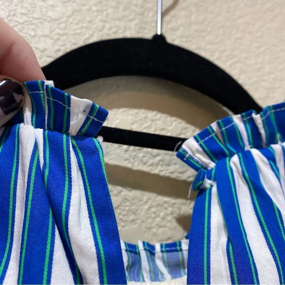 J. CREW Tiered Cotton Dobby Dress in Cape Stripe Ivory Cove Size Extra Small - Image 9