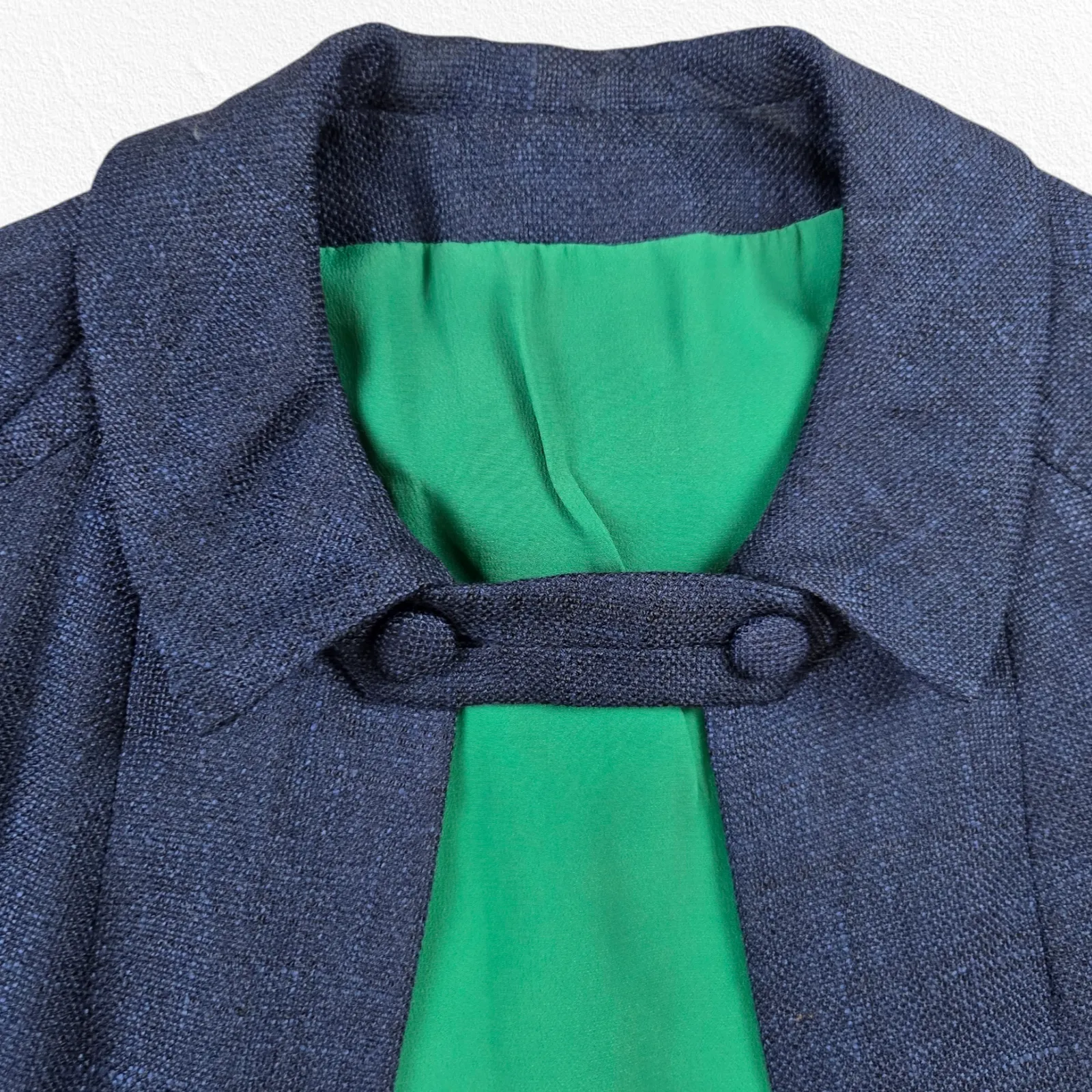 Vintage 1950s Adele Simpson Navy Blue Tweed Cape Dress Union Made Vintage Size 6 - Image 14