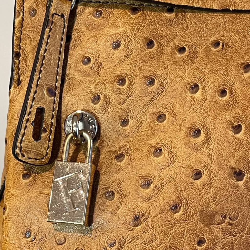 Furla Ostrich Leather 2-Way Top Handle Crossbody Bag - Preowned - Image 4