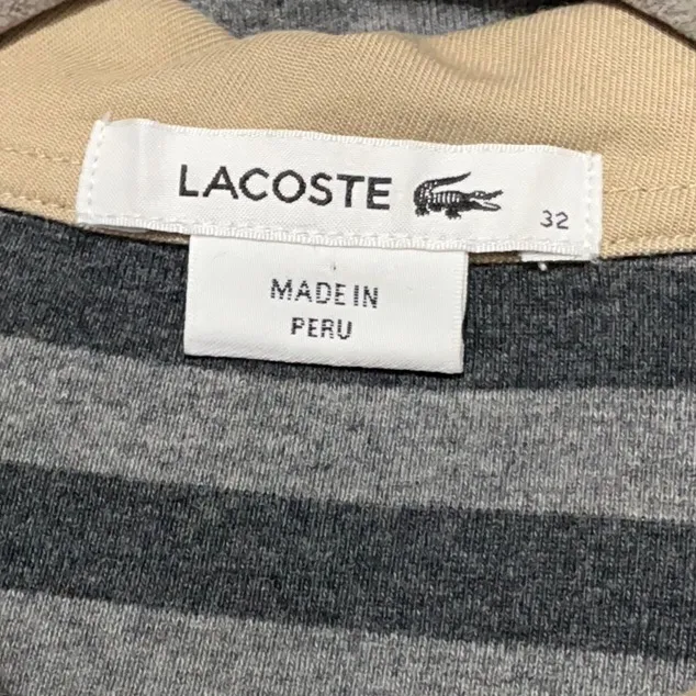 LACOSTE Stripe Rugby Polo Shirt XS FR 32 18” p2p Gray/Tan EUC - Image 3