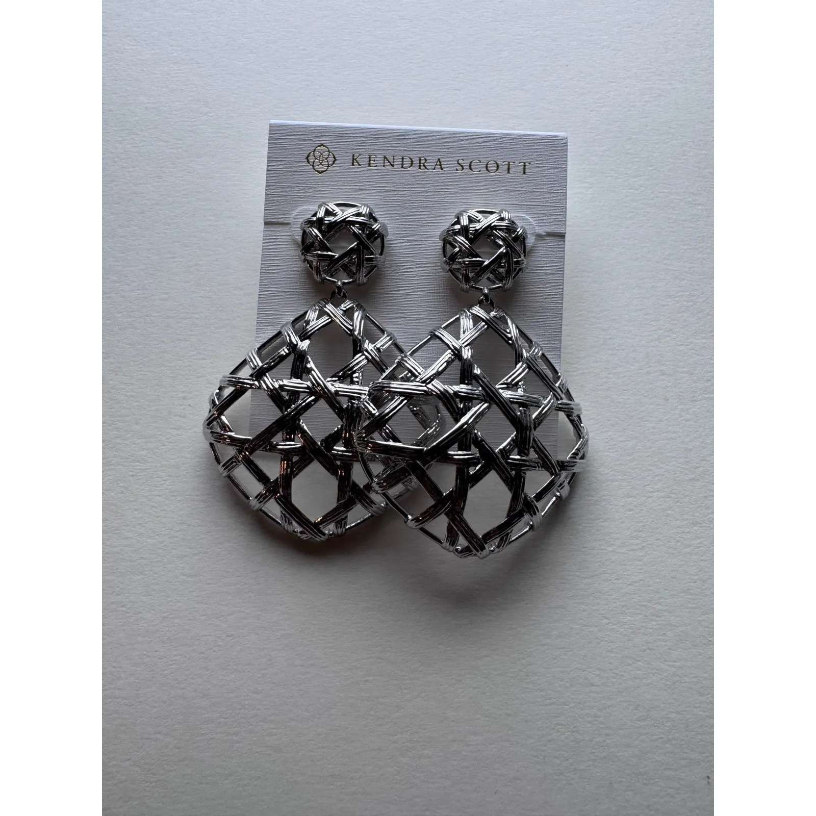 Kendra Scott Natalie Gold Statement Earrings In Silver NWT $98 - Image 4