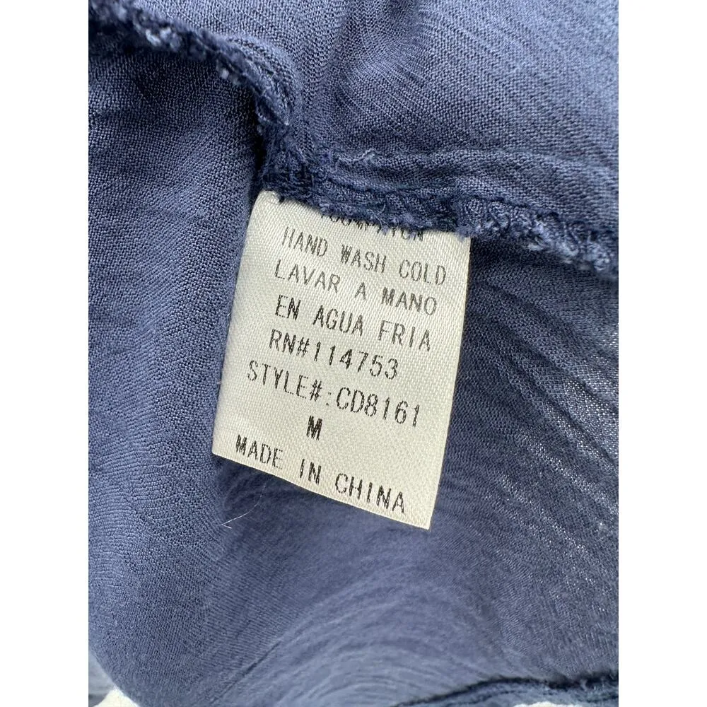 Katherine .K Tunic Women Medium Embroidered Short Sleeve Rayon Coastal Vaca Blue - Image 8