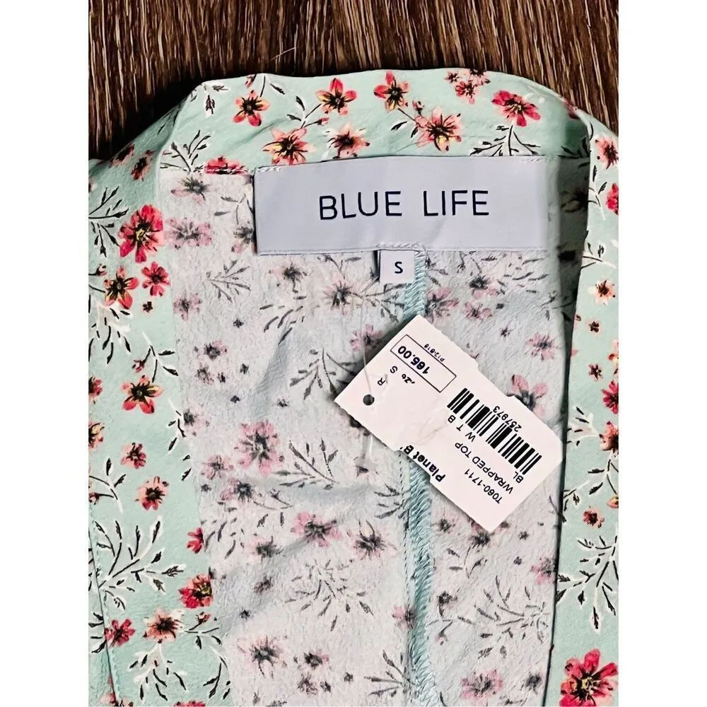 Blue Life Asher Green Floral Kimono Wrap‎ Crop Top Blouse SMALL Retails $165 NWT - Image 5
