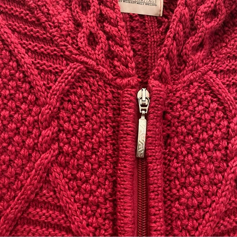 BLARNEY 100% Merino Wool Red Carol Zip Sleeveless Hooded Knit Vest Size S - Image 15