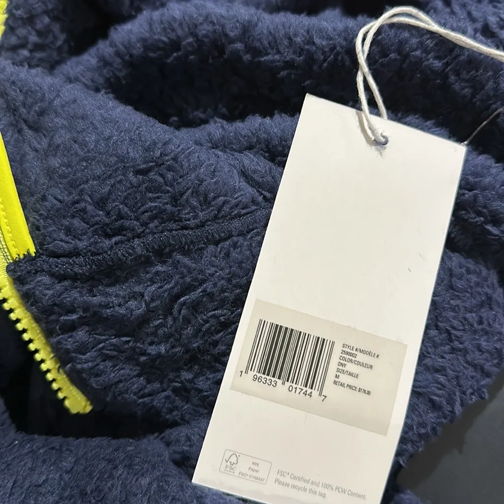 NWT Outerknown Active Sherpa 1/2 Zip Fleece Pullover Neon Green Navy Blue Size M - Image 4